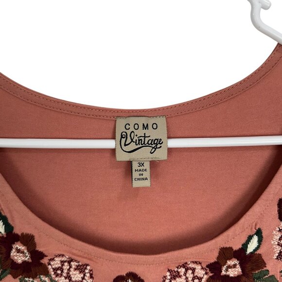 Como Vintage Women Plus SZ 3X Pink Boho Tunic Top Floral Embroidery Bell Sleeves - Picture 3 of 13